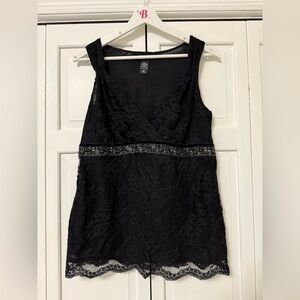 Y2K New York & Co. Black Lace Velvet Embellished Babydoll Top Vamp Goth Med